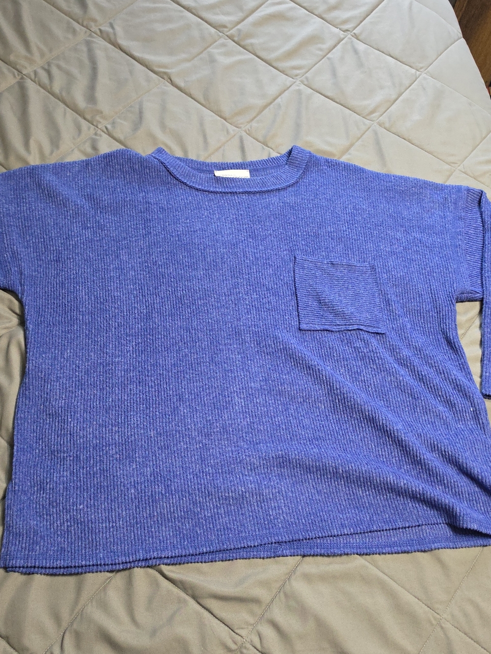 Zenana Outfitters Royal Blue Ribbed Crewneck with Chest Pocket